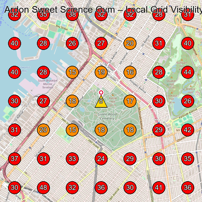 Ardon Sweet Science Gym GeoGrid visibility map for Foundry in Brooklyn